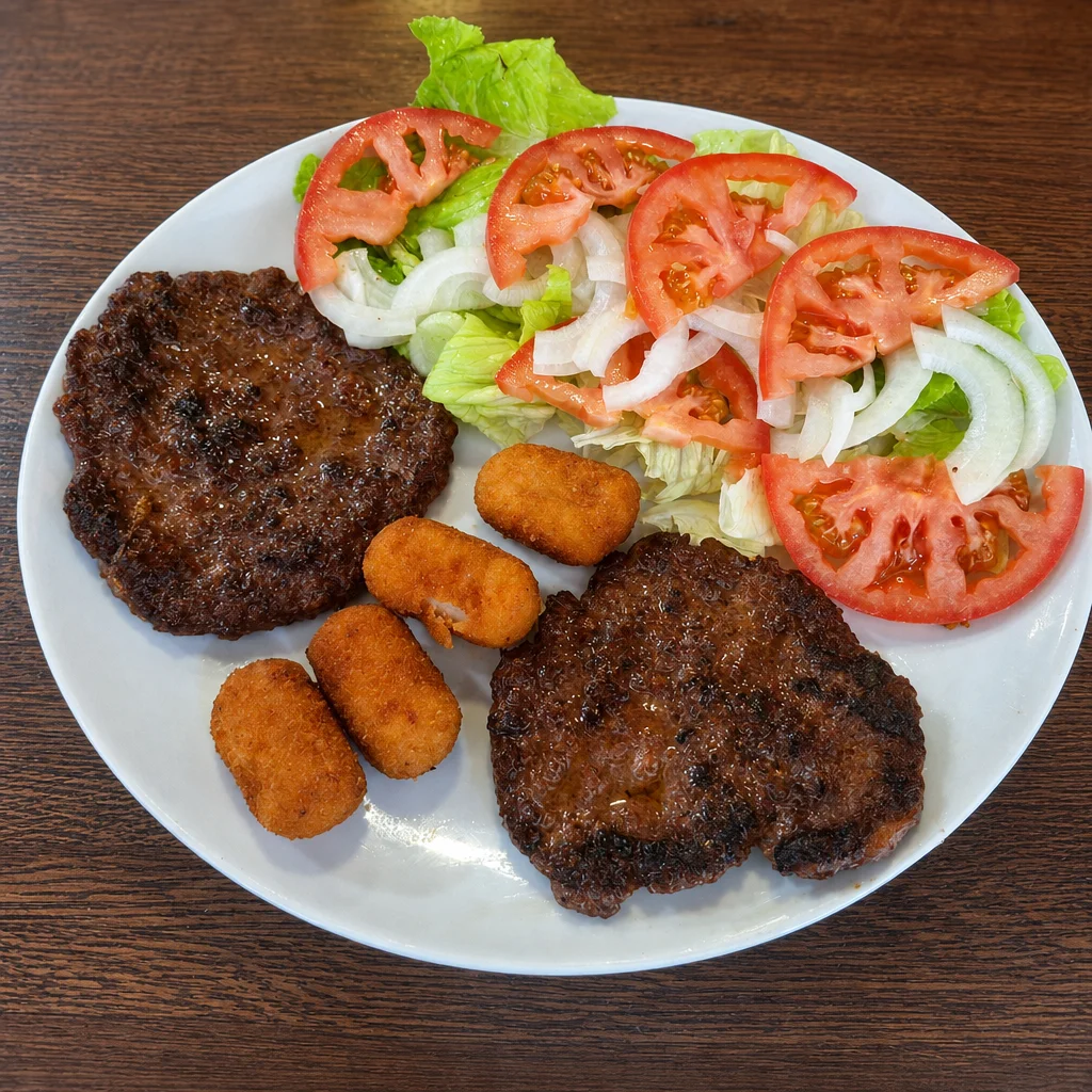 Plato combinado con dos hamburguesas y ensalada – Obregon Bokaburger Barakaldo